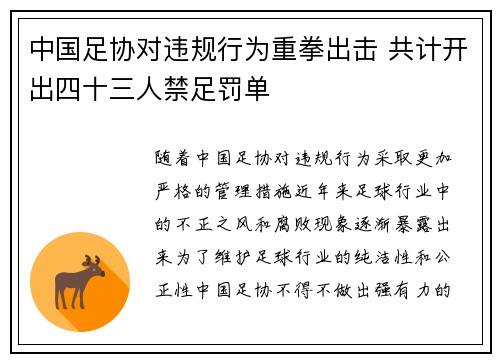 中国足协对违规行为重拳出击 共计开出四十三人禁足罚单